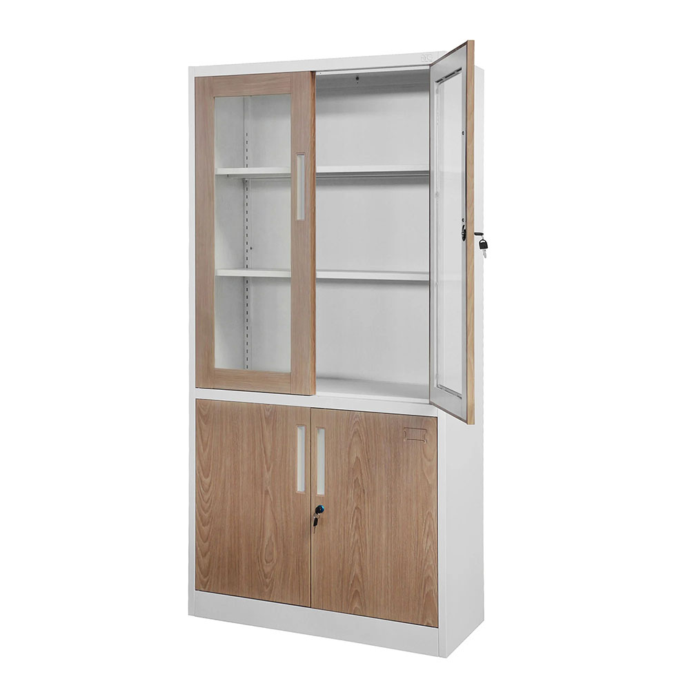 Метален шкаф RFG със стъклени врати 900/400/1850 кехлибарен дъб-бял